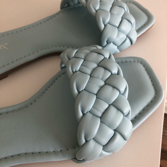Light Blue Braided Strap Leather Slide Sandals - Picture 7 of 9